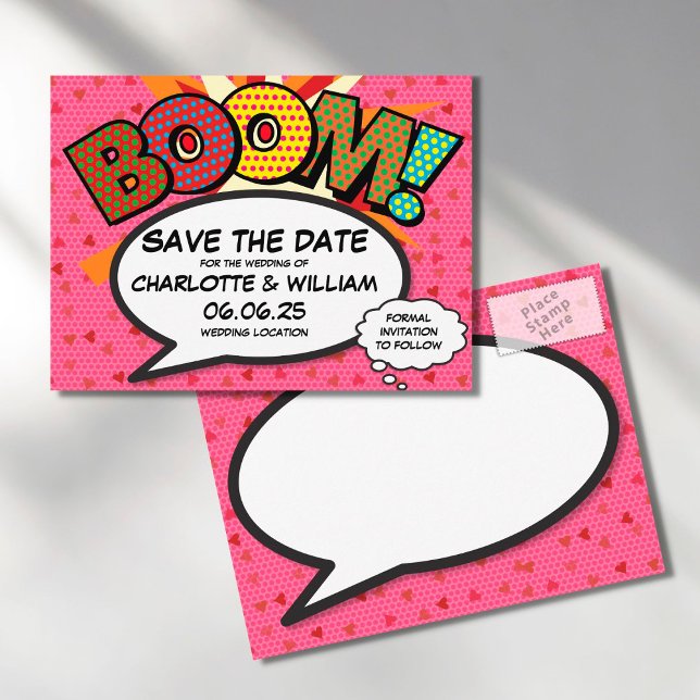 Comic Book Pop Art BOOM Save the Date Announcement Postcard (Creator Uploaded)
