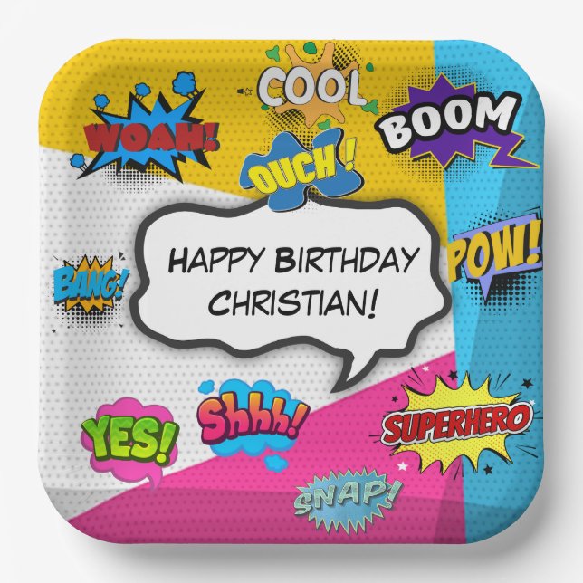 Comic Book Pop Art Custom Birthday Paper Plate (Front)