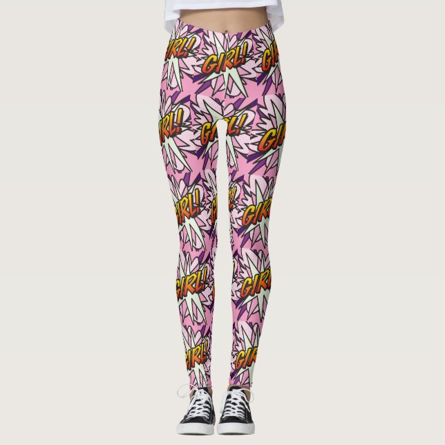 Comic Book Pop Art GIRL Leggings (Front)