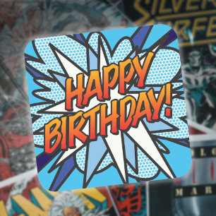 Comic Book Pop Art HAPPY BIRTHDAY Square Sticker