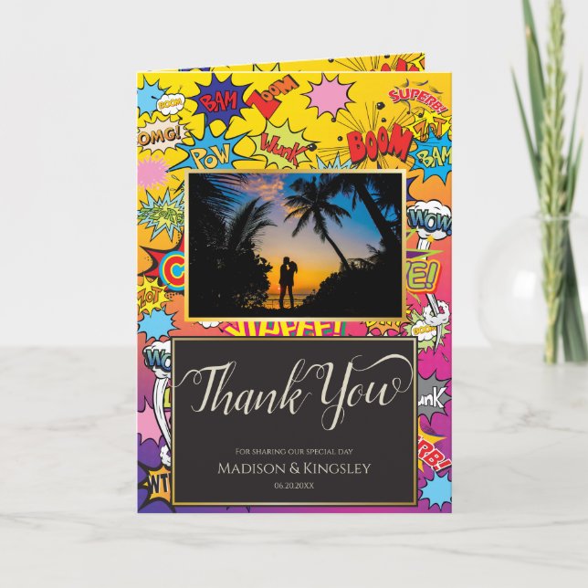 Comic Book Pop Art 💥🎉 Incredible Wedding Thank You Card (Front)