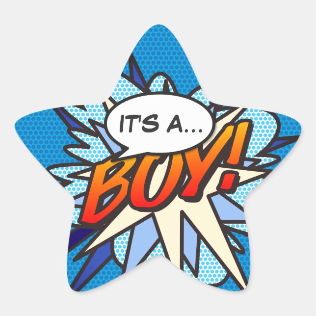 Comic Book Pop Art IT'S A BOY Gender Reveal Star Sticker (Front)