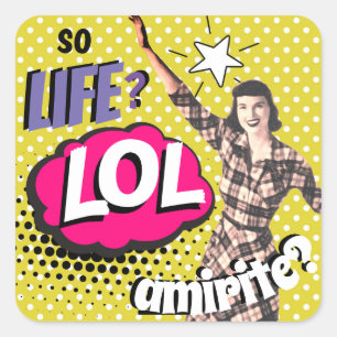 Comic Book Pop Art Retro Lady Funny Square Sticker