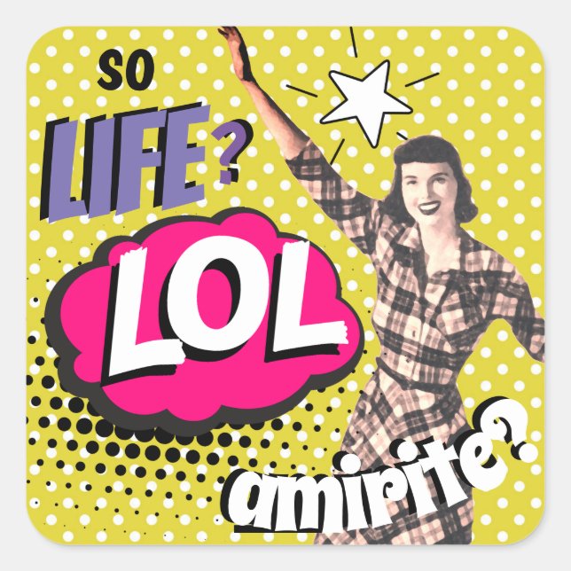 Comic Book Pop Art Retro Lady Funny Square Sticker (Front)