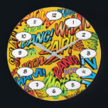 Comic Book Pop Art Sounds Large Clock<br><div class="desc">Fun trendy superhero comic book pop clocks that are sure to add a splash of colour to a range of rooms around your home or office. An ideal way to treat yourself or someone that you know with these cool, unique comic con designer clocks. Why not add some zap pow...</div>