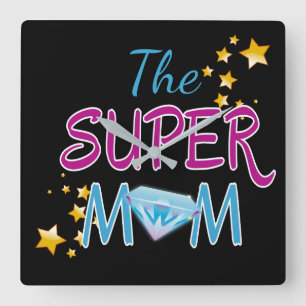 Comic Book Pop Art Superhero Mum Mother's Day Square Wall Clock