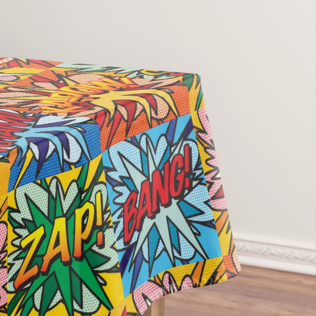 Comic Book Pop Art Superhero Tablecloth (In Situ)