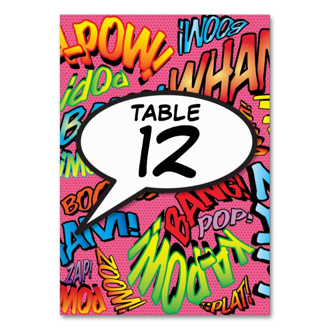Comic Book Pop Art Table Number (Front)
