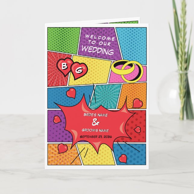 Comic Book Pop Art Wedding Order of Service Programme (Front)