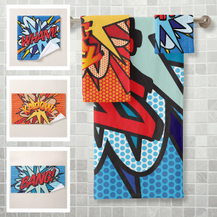 Comic Book Pop Art WHAM BANG KAPOW Bath Towel Set