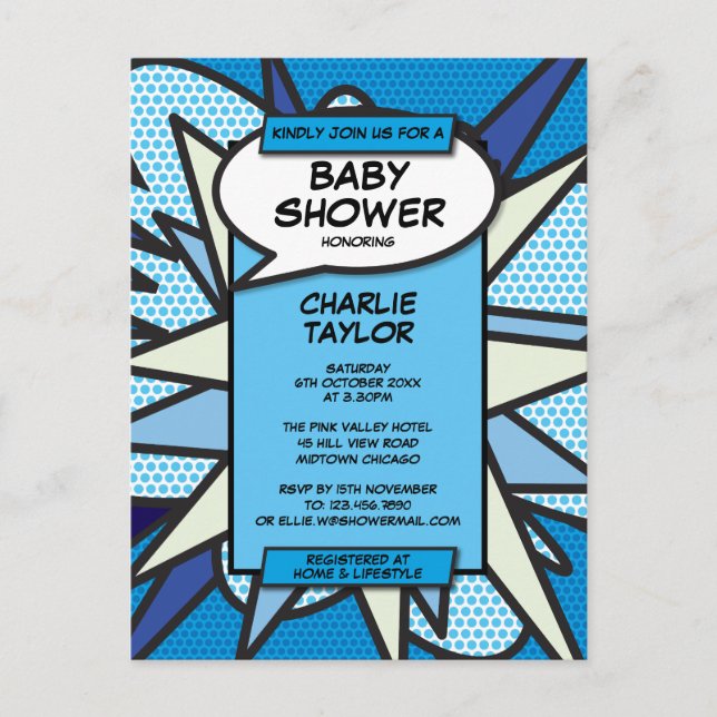 Comic Book Pop Baby Shower Sprinkle  Photo Invite (Front)