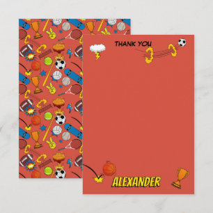 Comic Book Retro Sports Athletic Balls Birthday Thank You Card