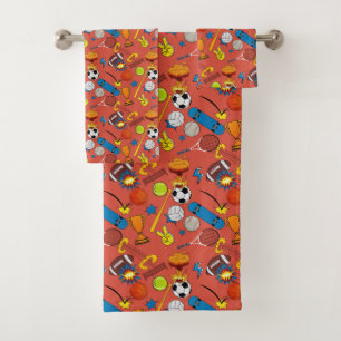 Comic Book Retro Sports Athletic Balls Kids Boys Bath Towel Set