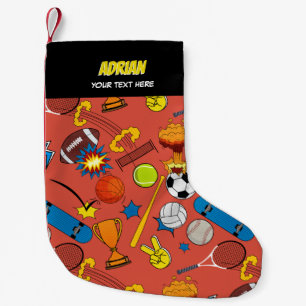 Comic Book Retro Sports Athletic Balls Kids Boys Small Christmas Stocking