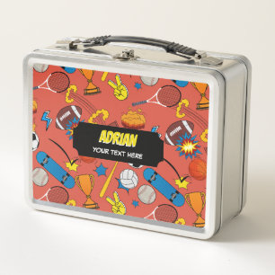 Comic Book Retro Sports Athletic Balls Metal Lunch Box