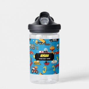 Comic Book Retro Trucks Cars Vehicles Aeroplanes Water Bottle