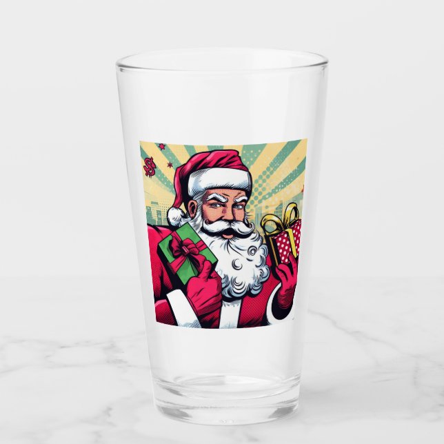 Comic book Santa/Christmas  Glass (Front)