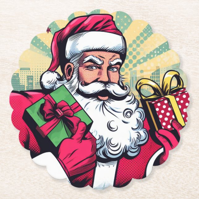 Comic book Santa/Christmas  Paper Coaster (Front)
