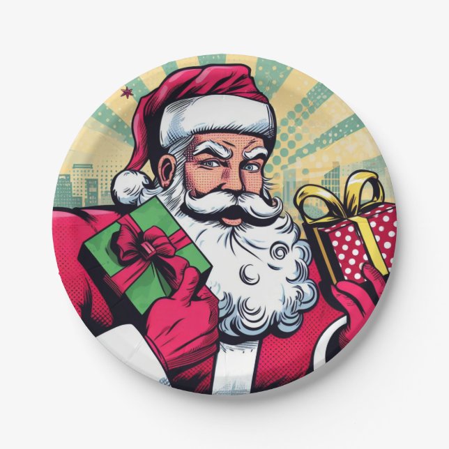 Comic book Santa/Christmas  Paper Plate (Front)