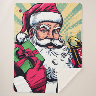 Comic book Santa/Christmas Sherpa Blanket