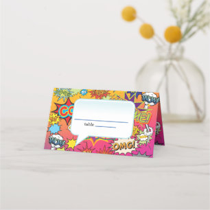 COMIC BOOK SPEECH BUBBLE GEEK NERD WEDDING  PLACE CARD