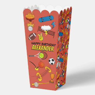 Comic Book Sports Athletic Balls Birthday Popcorn Favour Box