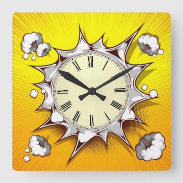 Comic book square wall clock (Front)