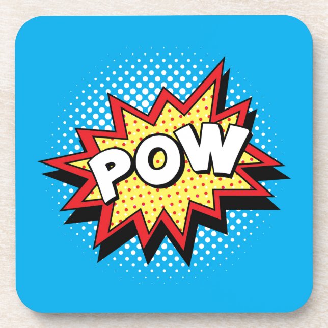 Comic Book Style Colourful POW Coaster (Front)