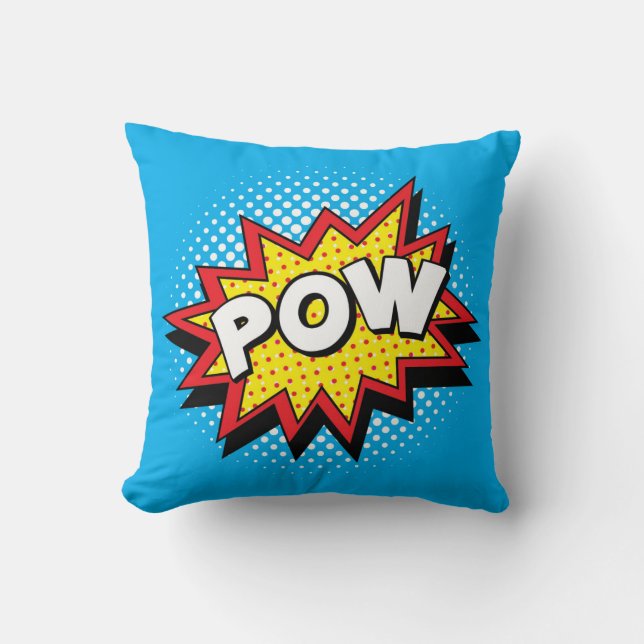 Comic Book Style Colourful POW Cushion (Front)