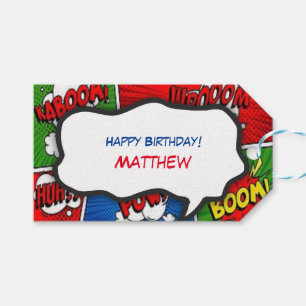 Comic Book Style Kids Birthday Party Thank You Gift Tags