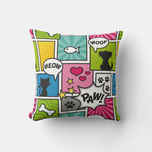 Comic Book Style Pet Pattern Cushion (Front)