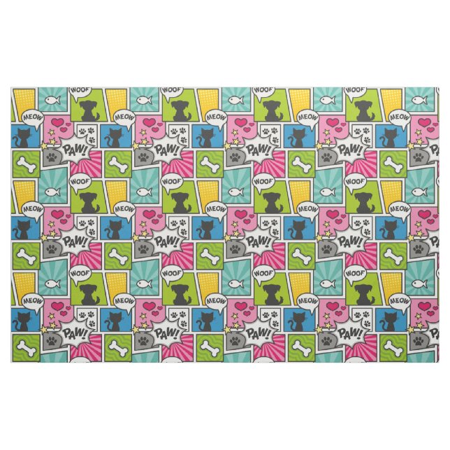 Comic Book Style Pet Pattern Fabric (Fat Quarter)