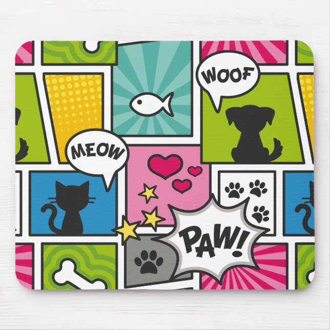 Comic Book Style Pet Pattern Mouse Pad (Front)