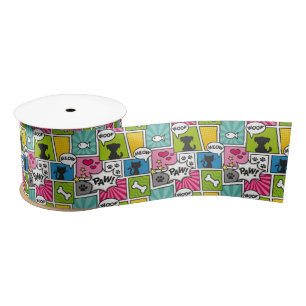 Comic Book Style Pet Pattern Satin Ribbon