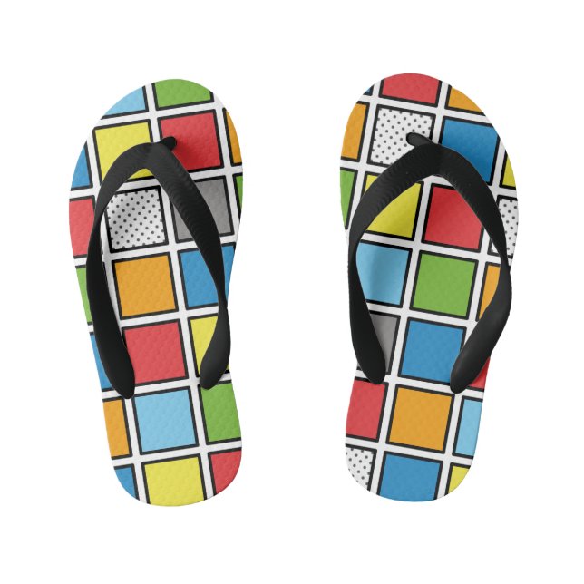Comic Book Style Squares Kid's Jandals (Footbed)