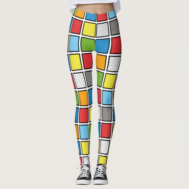 Comic Book Style Squares Leggings (Front)