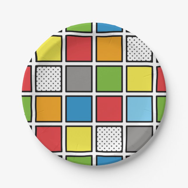 Comic Book Style Squares Paper Plate (Front)