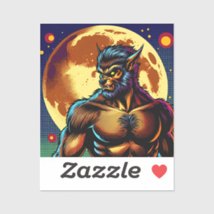 Comic Book Style Werewolf in Front of Full Moon
