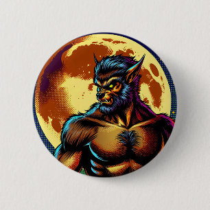Comic Book Style Werewolf in Front of Full Moon 6 Cm Round Badge