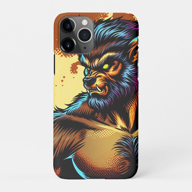 Comic Book Style Werewolf in Front of Full Moon iPhone Case (Back)