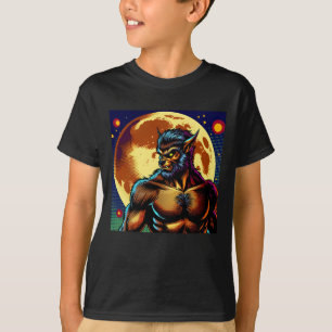 Comic Book Style Werewolf in Front of Full Moon T-Shirt