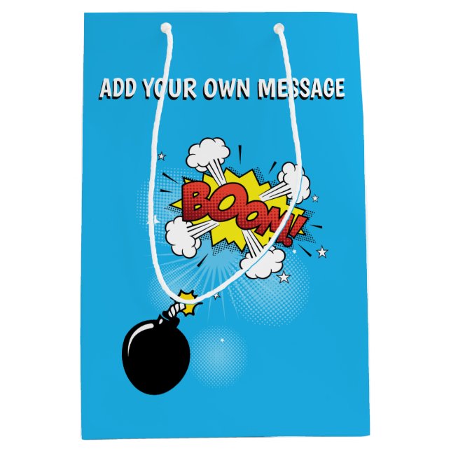 Comic Book Super Hero Birthday Boom Bomb Medium Gift Bag (Front)