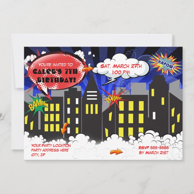 Comic Book Super Hero Birthday Party Invitation (Front)