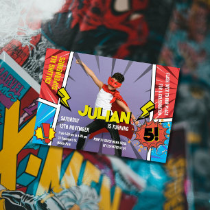 Comic Book Superhero 5th Boys Birthday Invitation