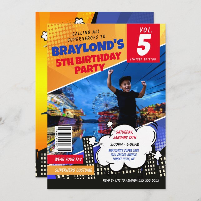 Comic Book Superhero Birthday Invitation (Front/Back)