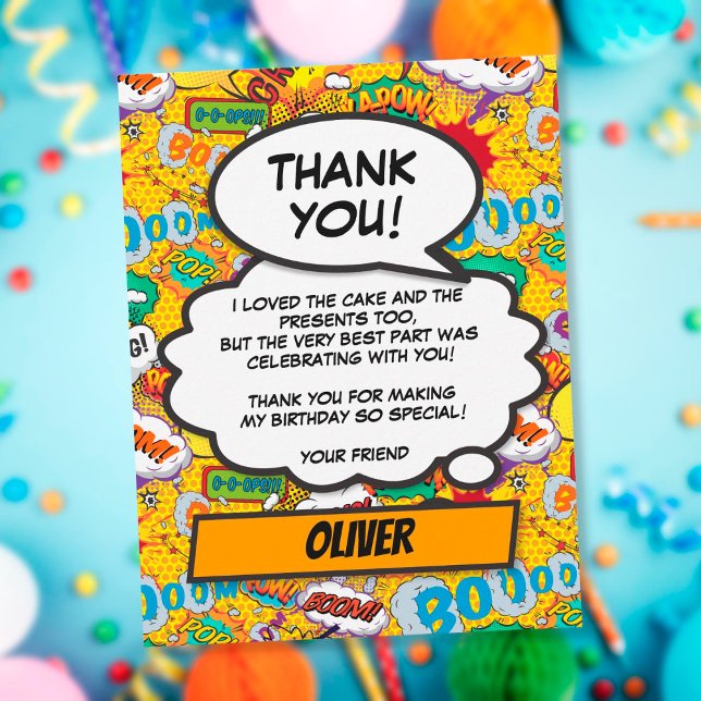 Comic Book Superhero Birthday Party Thank You Card (Creator Uploaded)