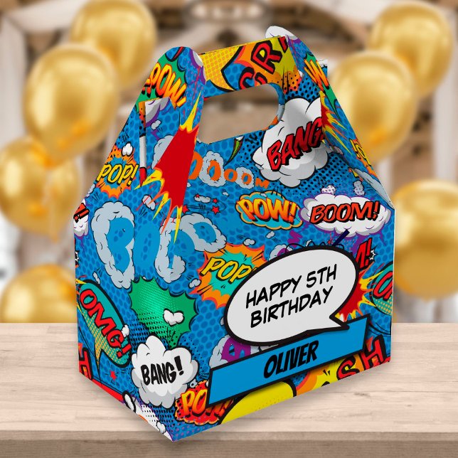 Comic Book Superhero Blue Birthday Party Favour Box (Creator Uploaded)