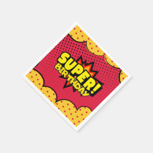 Comic book superhero boy birthday napkin
