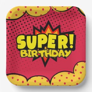 Comic book superhero boy birthday paper plate