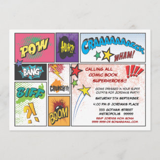 Comic Book Superhero Boys Birthday Party Invite